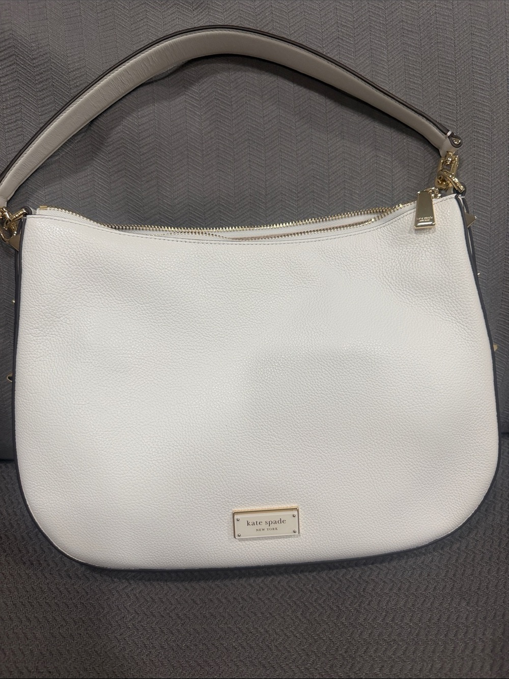 kate spade White Pebbled Leather Shoulder Hobo with Gold Hardware
